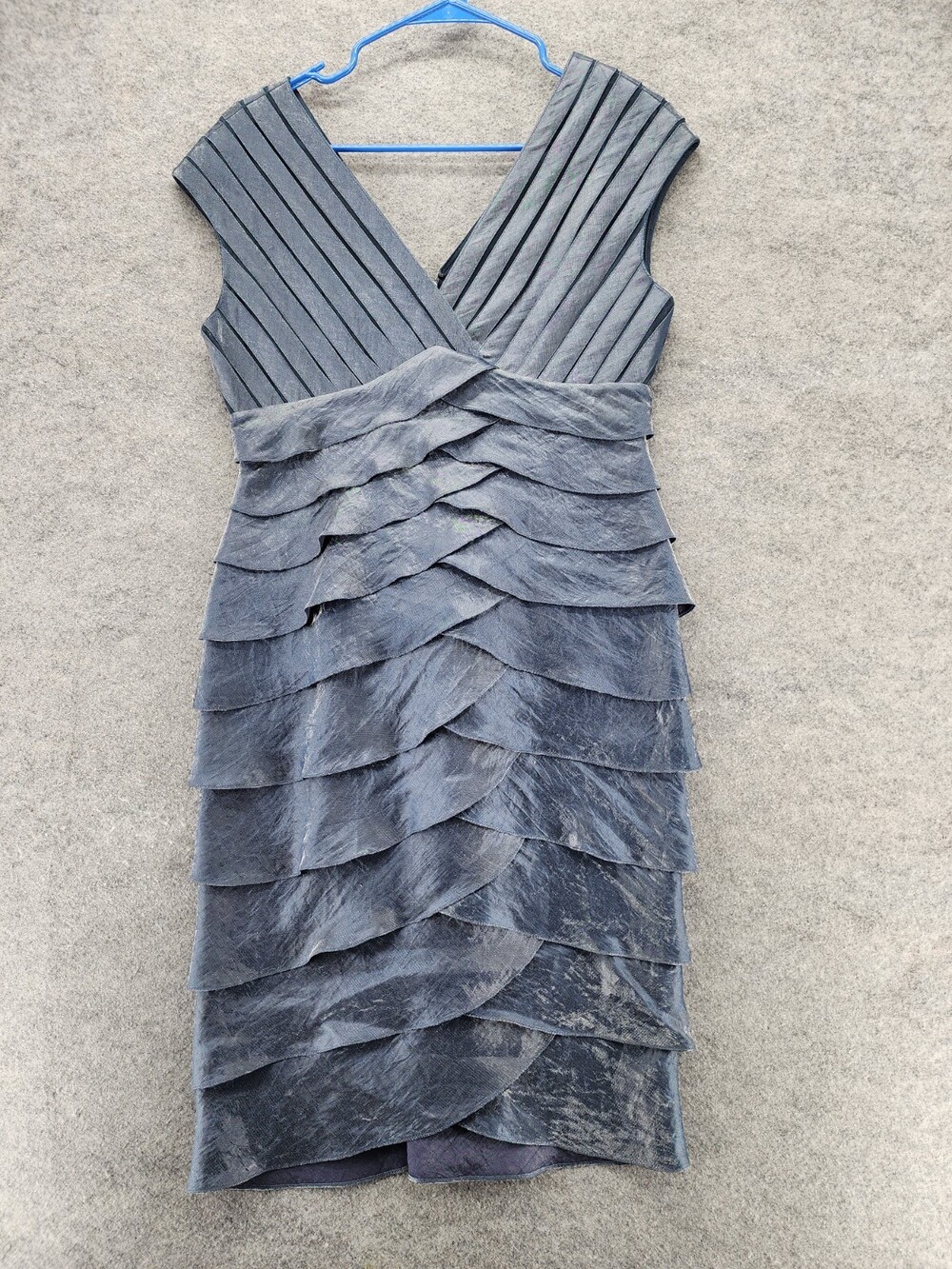 Adrianna Papell Dress Womens 8 Sleeveless Tiered Silver